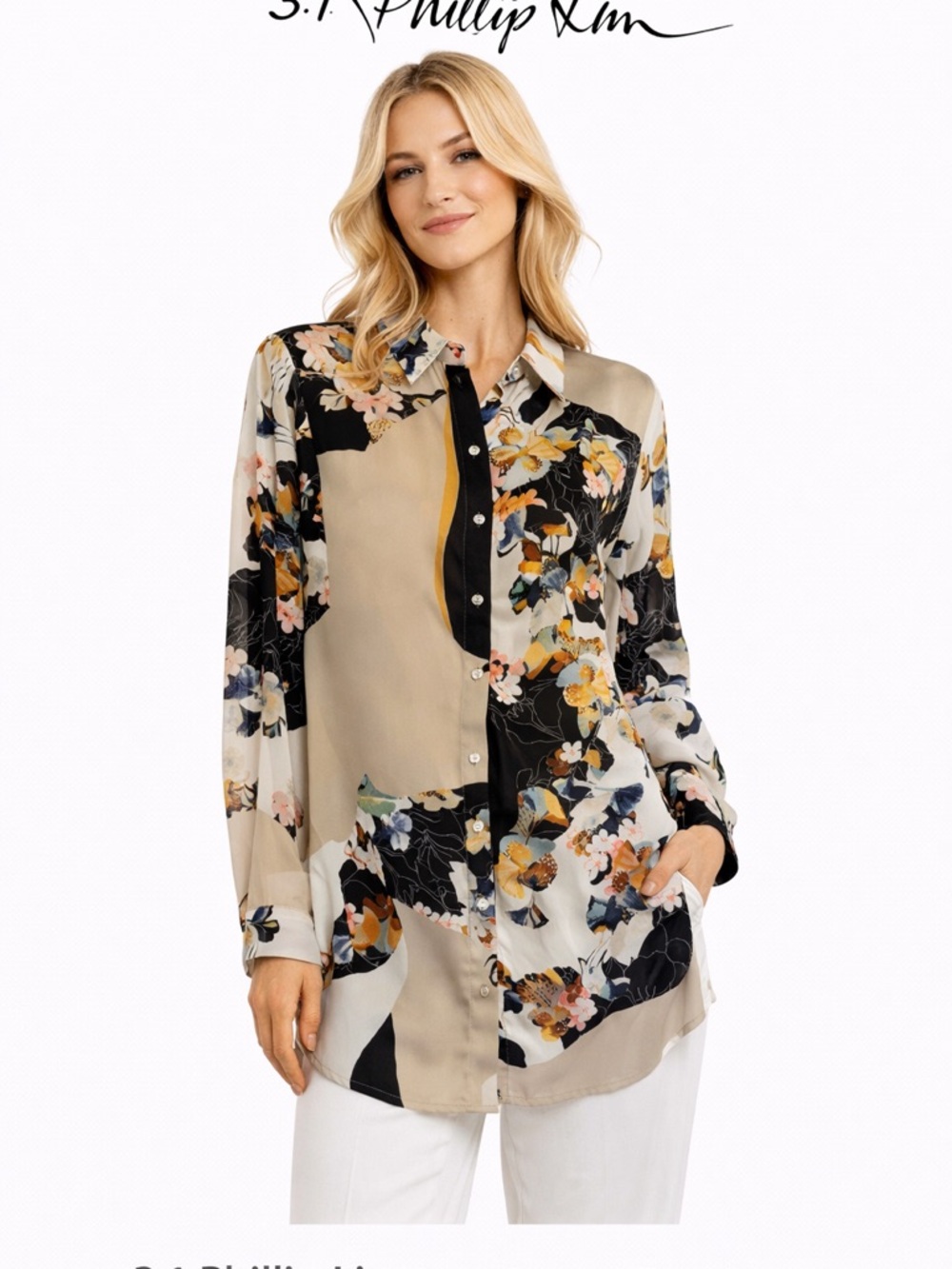 3.1 Phillip Lim Floral Button Blouse Top XL Womens Sheer Tunic Spring Cocktail